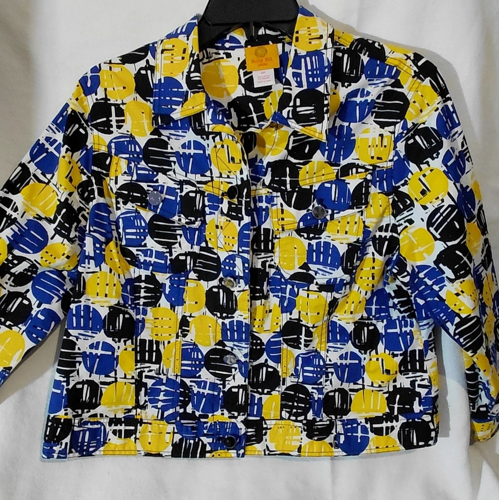 Ruby Rd. Navy and Mustard Geometric Jacket